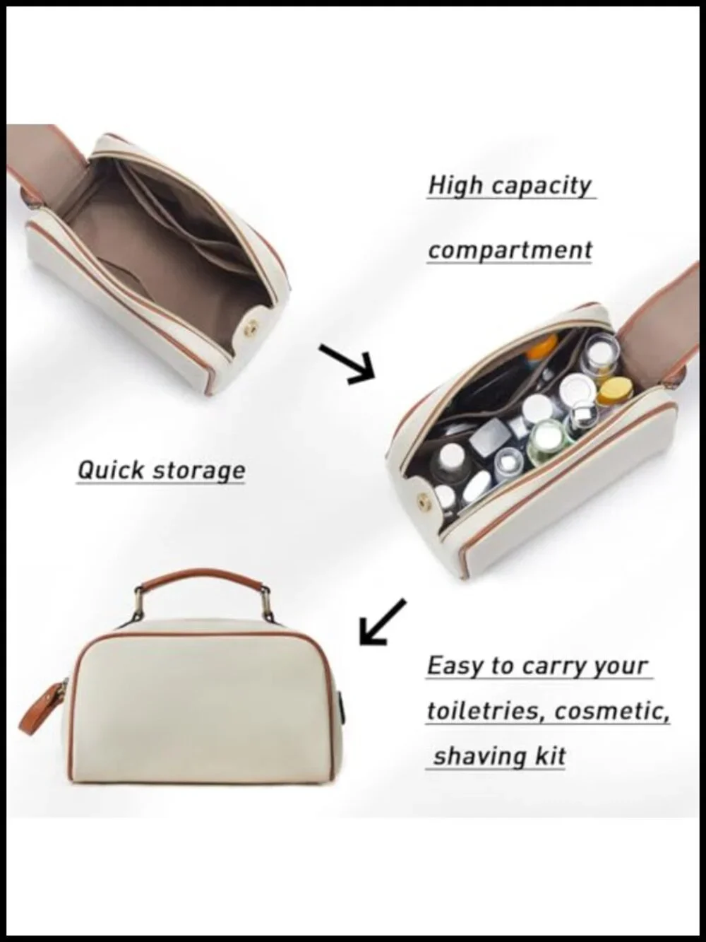 Waterproof PU Leather Travel Toiletry Bag with Double Zipper Large Capacity